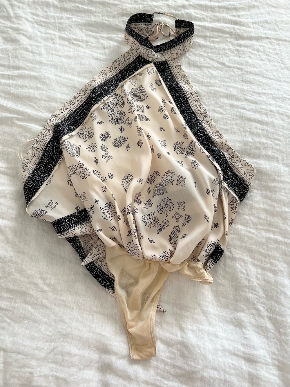 Free People Cream and Black Paisley Halter Bodysuit